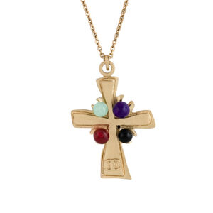 VTG Chanel Gripoix Gold-Plated Multi-Color Poured Glass Cross Pendant Necklace